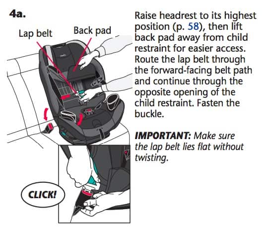 evenflo car seat belt adjustment